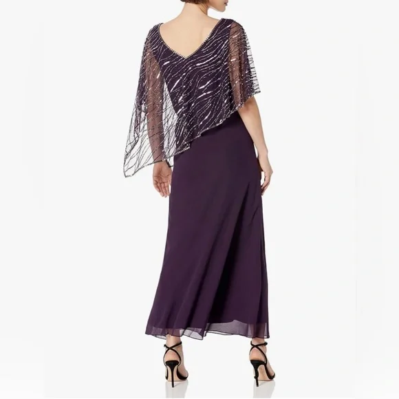 Jkara Women's Plus Size Pop Over Long Beaded Dress